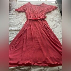 Ralph Lauren Georgette Coral Pink Ruffle Wrap Mini Dress 16 Bridesmaid Formal